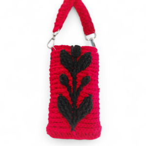 Woven Leaf Pouch — Black Red