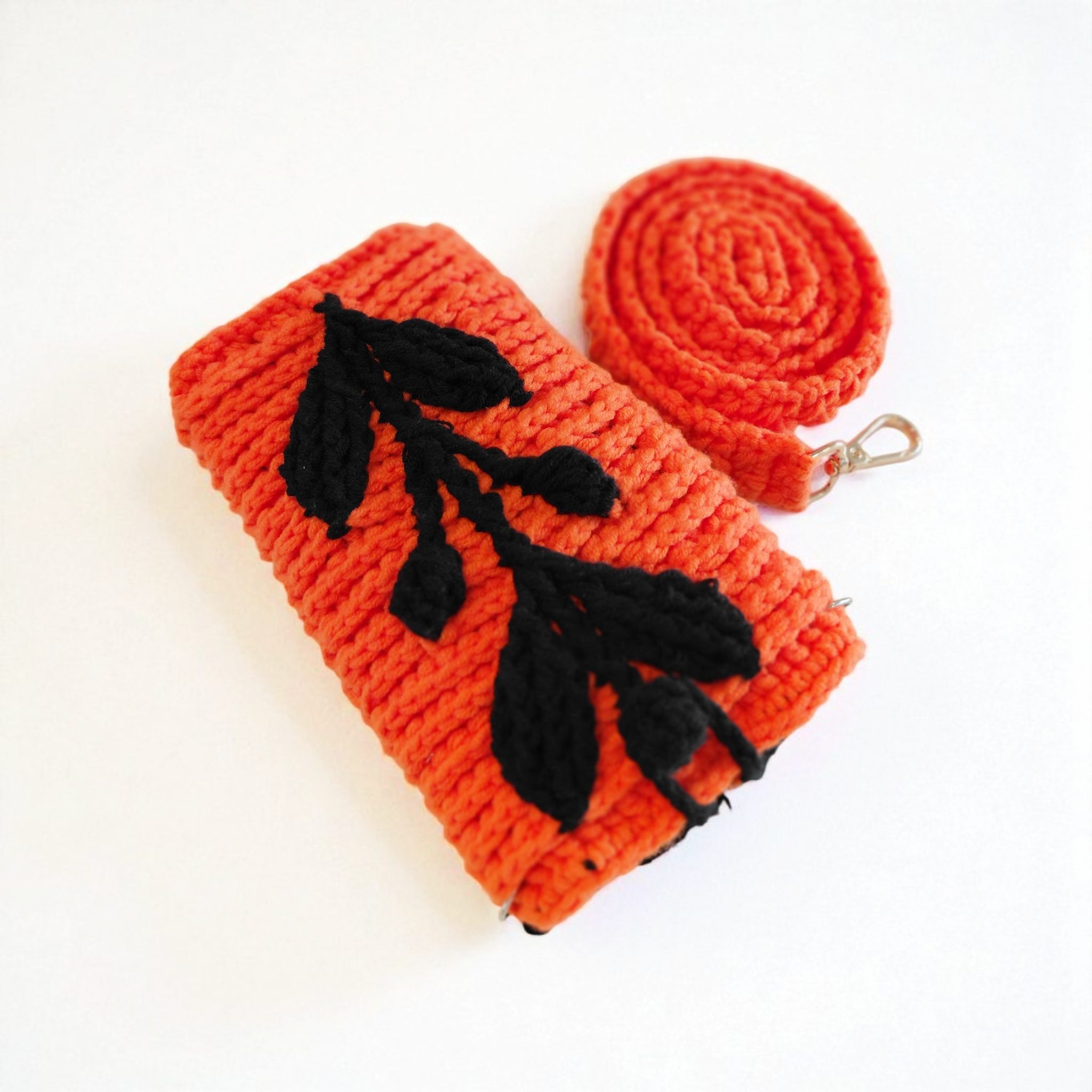 Woven Leaf Pouch — Orange Black - Image 2
