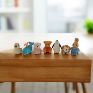 Iwako Animal Puzzle Erasers (7-Piece Set) in Cute Collection Box (Yellow)