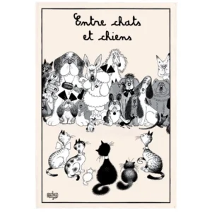 French Tea Towel - Dubout Cats and Dogs
