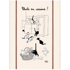 French Tea Towel - Dubout Cats in Kitchen (Large Size)