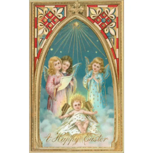 Postcard - Happy Easter, Chicken, Baby Jesus and Angels