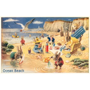 Postcard - Rabbit Picnic Ocean Beach